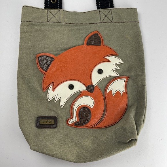 Chala Green Fox Canvas Tote Bag W/ Black Handles Lightly Used - Picture 3 of 16